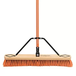 Leonard Dual-Bristle Push Broom, 24-Inch Wide Block With Steel Handle -Garden Tools 2624 2