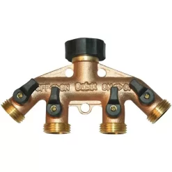 4-Way Brass Water Splitter/Shut Off Valve