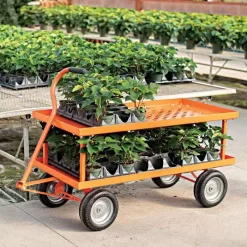 Leonard 2 Foot By 4 Foot Pull Style Nursery Cart With 12 Inch Shelf -Garden Tools f2448lwg 6