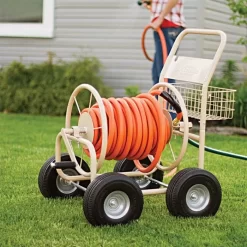Hose Reel Wagon By A.M. Leonard, 4 Wheel Flat Free Tires, 300ft Hose Capacity, Lifetime Warranty -Garden Tools fhw300 4