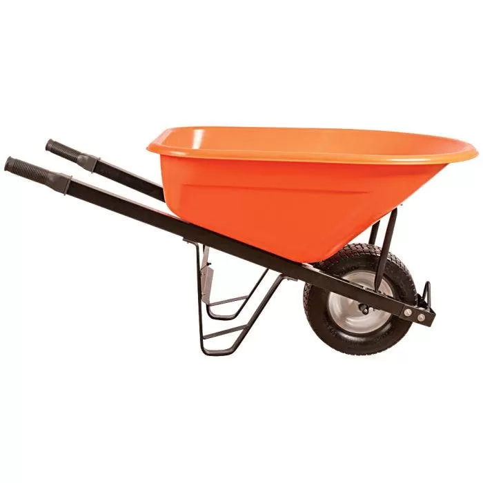 Leonard 8-Cubic-Foot Orange Poly Tray Wheelbarrow With Steel Handles And Flat Free Tires 2 Leonard 8-Cubic-Foot Orange Poly Tray Wheelbarrow With Steel Handles And Flat Free Tires - Image 2