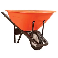 Leonard 8-Cubic-Foot Orange Poly Tray Wheelbarrow With Steel Handles And Diamond Tread Flat Free Tires