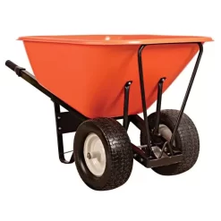 Leonard 10-Cubic-Foot Orange Poly Tray Wheelbarrow With Steel Handles And Flat Free Tires