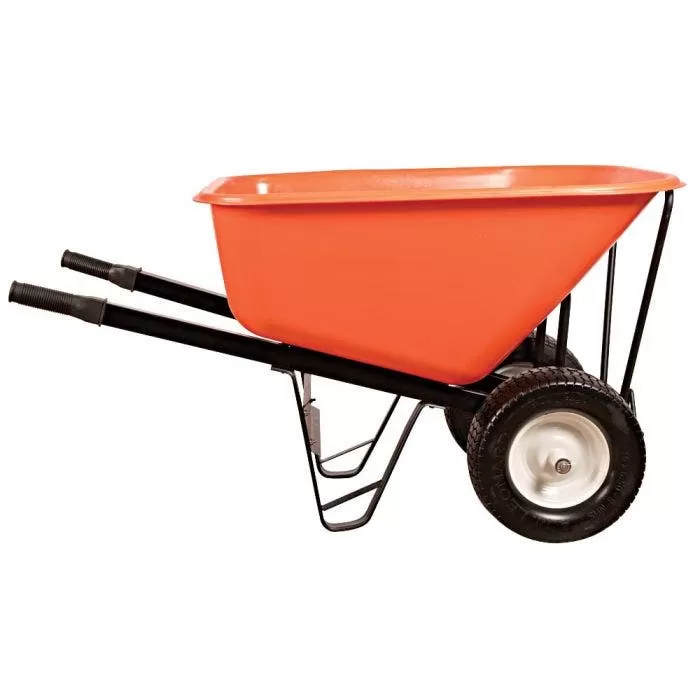 Leonard 10-Cubic-Foot Orange Poly Tray Wheelbarrow With Steel Handles And Flat Free Tires 2 Leonard 10-Cubic-Foot Orange Poly Tray Wheelbarrow With Steel Handles And Flat Free Tires - Image 2