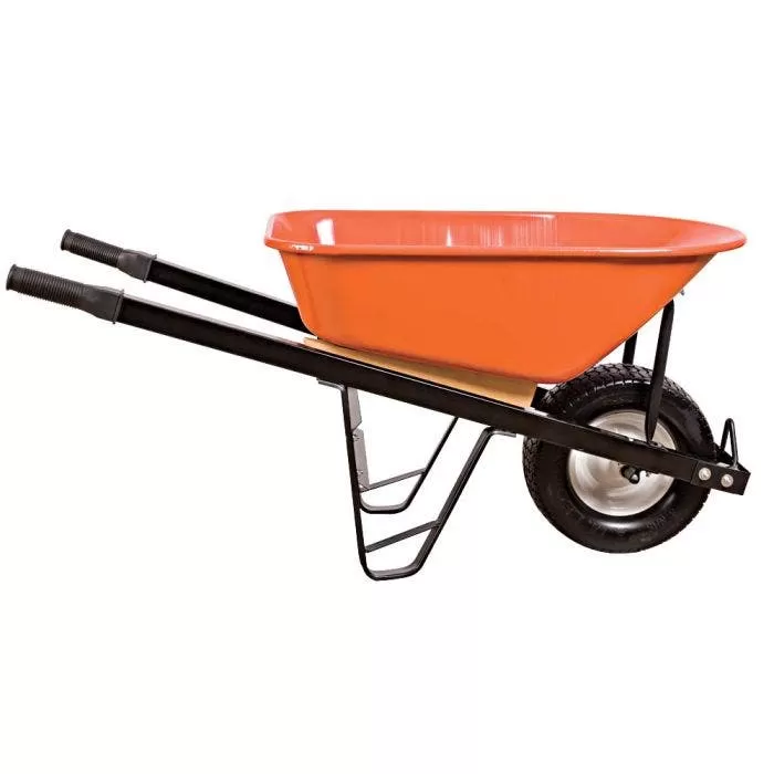 Leonard 6 Cubic Foot Orange Steel Tray Wheelbarrow With Steel Handles And Flat Free Tires 2 Leonard 6 Cubic Foot Orange Steel Tray Wheelbarrow With Steel Handles And Flat Free Tires - Image 2