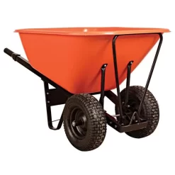 Leonard 10-Cubic-Foot Orange Poly Tray Wheelbarrow With Steel Handles And Pneumatic Tires