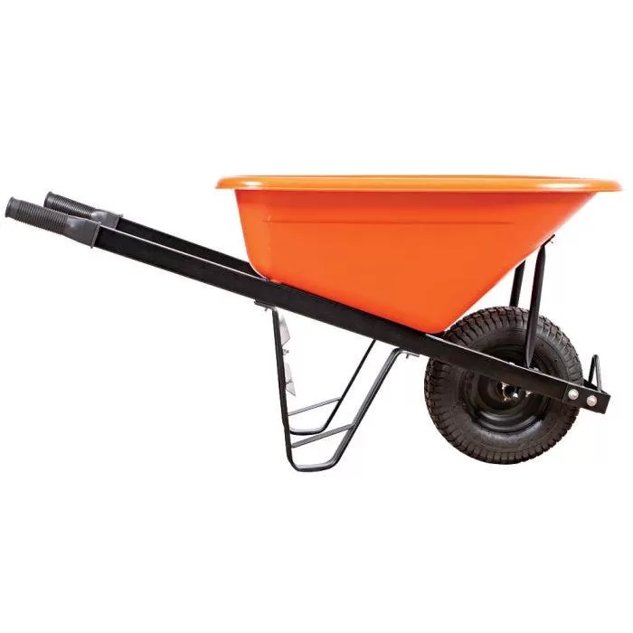 Leonard 6-Cubic-Foot Orange Poly Tray Wheelbarrow With Steel Handles And Pneumatic Tires 2 Leonard 6-Cubic-Foot Orange Poly Tray Wheelbarrow With Steel Handles And Pneumatic Tires - Image 2