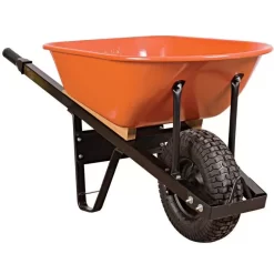 Leonard 6-Cubic-Foot Orange Steel Tray Wheelbarrow With Steel Handles And Pneumatic Tires